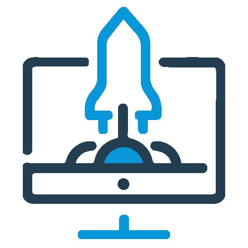 Computer screen with space rocket